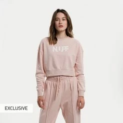 Το φθηνότερο 👏 Φούτερ Nuff Graphic Crop Γυναικεία Μπλούζα Φούτερ Cameo Rose 🛒