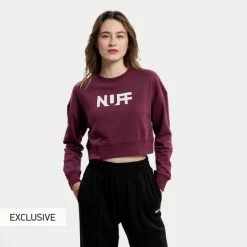 Best Pirce 🔔 Φούτερ Nuff Graphic Crop Γυναικεία Μπλούζα Φούτερ Grape 🛒